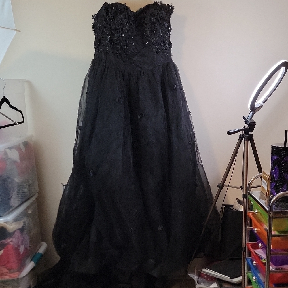Elegant Black Strapless Prom Dress